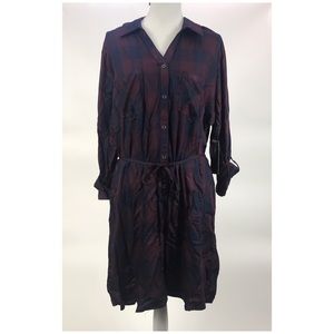 🔥Tinsel Plaid Button Front Long Sleeve Dress